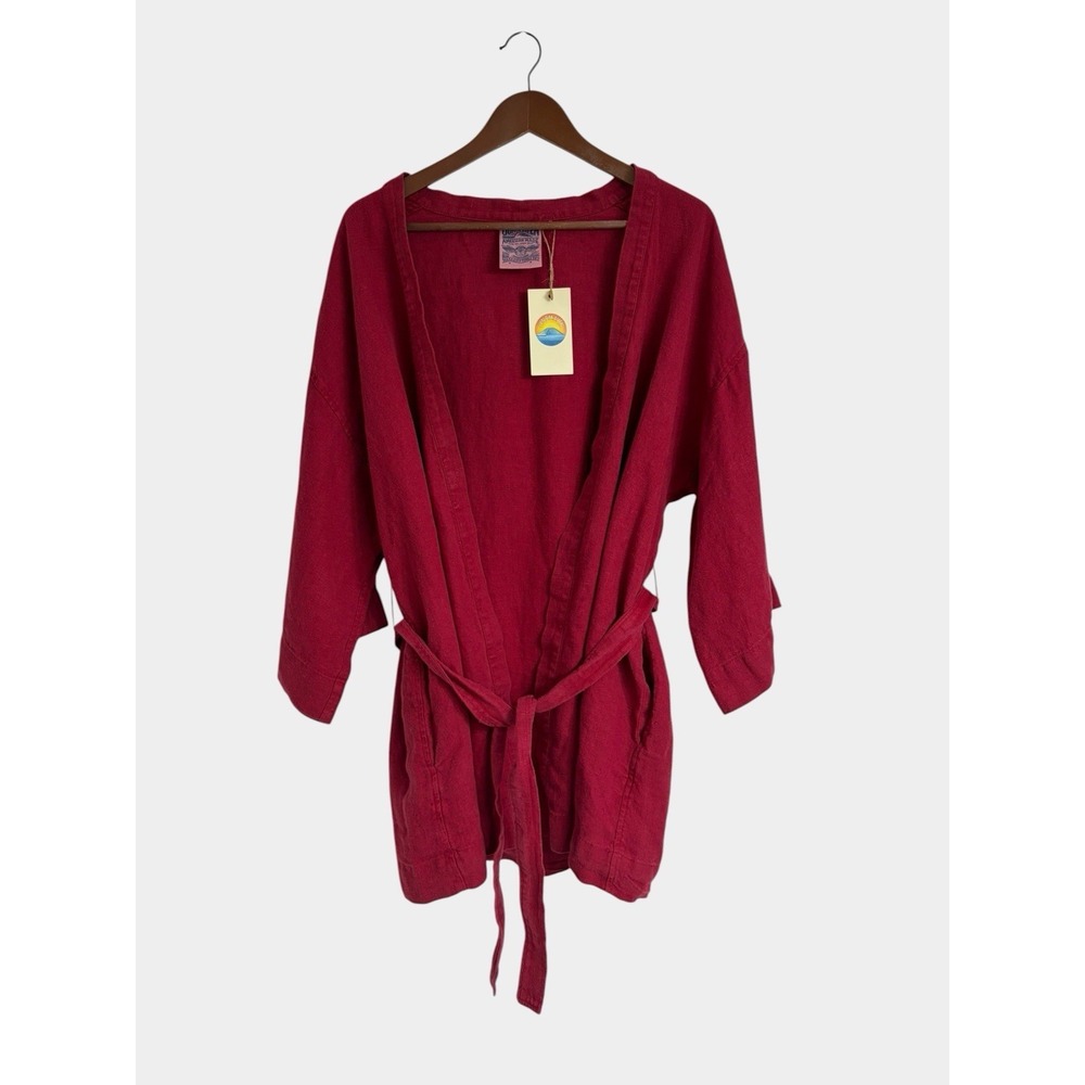 Jungmaven Bali Cover Up Hemp Lagenlook Swim Boho Mini Robe Red Women's Small NEW